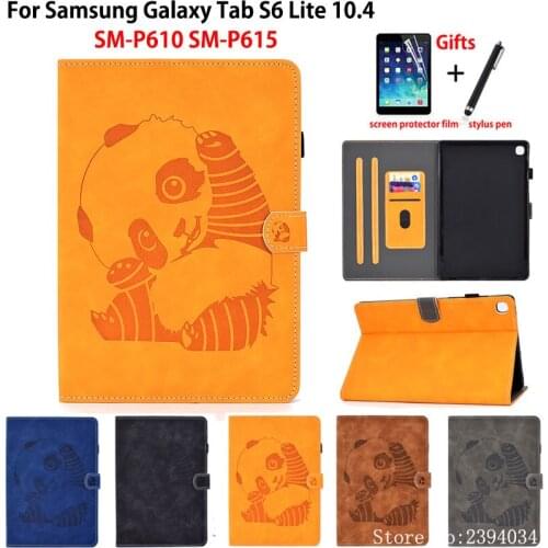 Case For Samsung Galaxy Tab S6 Lite 10.4'' 2020 P615 SM-P610 SM-P615 Cover Funda panda Embossed Stand Coque Shell Capa +Gift