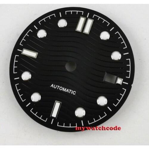 31mm stainless steel black blue white sterile watch dial with date window fit NH35 automatic movement
