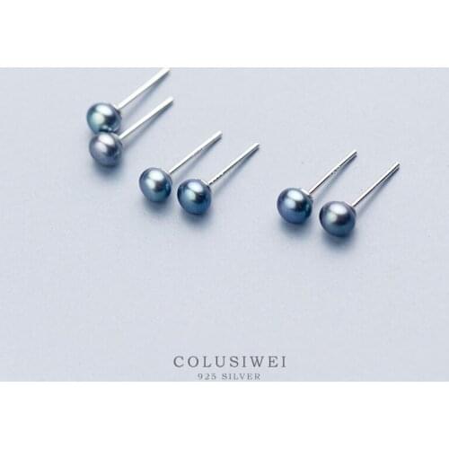 Colusiwei Fashion Genuine 925 Sterling Silver Elegant Beauty Natural Black Pearl Stud Earrings Women Engagement Jewelry Brincos