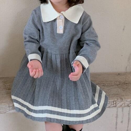 New Autumn Winter Girls Dress Korean Knitted Sweater Girl Clothes Long-sleeve Childrens Dress Kids Clothes 2-6Y