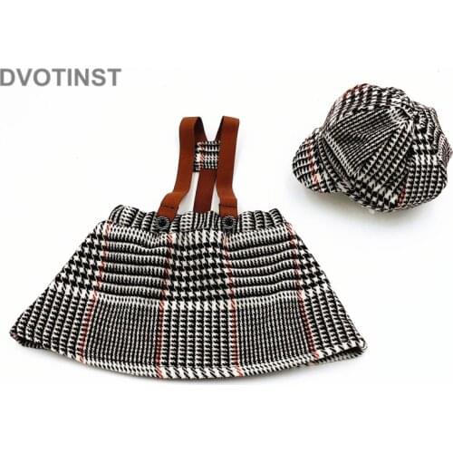 Dvotinst Newborn Photography Props for Baby Girls Plaid Suspender Dress Hat 2pcs Fotografia Accessories Studio Shoot Photo Props