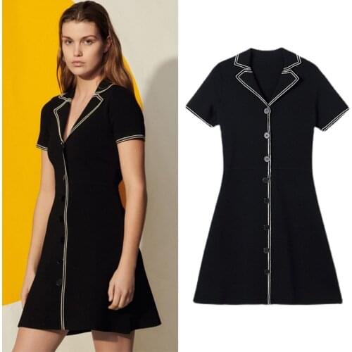 French s family Sandro womens 2021 new knitted short sleeve dress womens spring and autumn cross border skirt