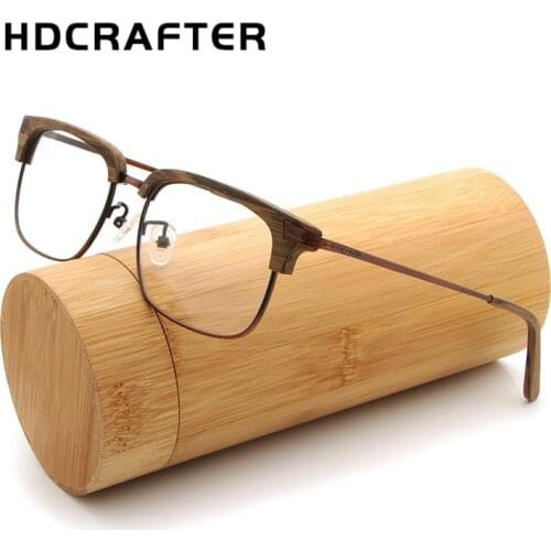 HDCRAFTER Retro Wood Glasses Frames with Clear Lens Plates Wooden Eyeglasses Frame for Women Men Computer Reading Plain Glasses