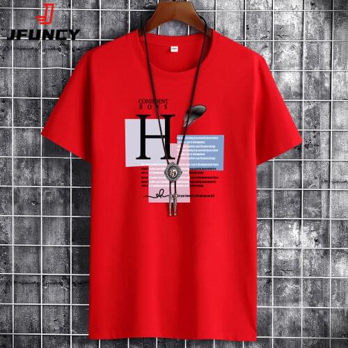JFUNCY 2021 Summer Men T Shirt Short Sleeve Cotton T-shirt Fashion Letter Print Plus Size 6XL Man Loose Tshirts