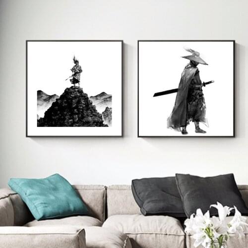 Chinese Style Martial Arts Swordsman Character Ink Picture Poster Canvas Print Painting Wall Art Living Room Home Decoration