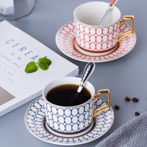 Golden edged ear Ceramic Coffee Cup European British British office simple afternoon tea cup with dish spoon double wall glass