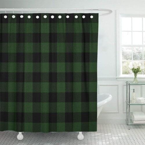 Check Green Buffalo Plaid Black Tartan Autumn Bright Cabin Shower Curtain Waterproof Polyester Fabric 60 x 72 Inches with Hooks