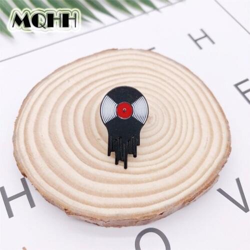 Creative Music Black Red CD Enamel Brooch Round Geometry Badge Denim Shirt Bag Pin Rock Punk Accessories Jewelry Gift For Friend