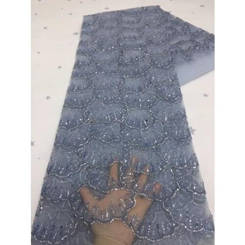 Hand Beaded Sequins Fabric Lace High Quality Tulle Lace Fabric Luxury Embroidery Nigeria Lace Fabric For Wedding Dress VXZ4991