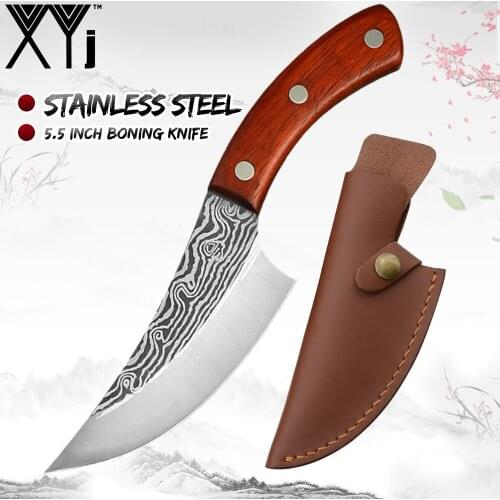 XYj Kitchen Cooking Tool 5.5 Inch Stainless Steel Wooden Handle Boning Knife Slicing Cutting Tool Meat Cleaver Cooking Accessory