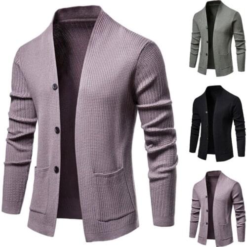 Foreign trade mens checkered sweater knit sweater cardigan jacket 3D drawing