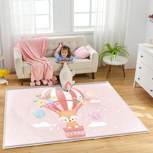 Fashion Balloon Blue Fox Pattern Non-Slip Children Flannel Carpet Baby Hand Print Carpet Baby Play Mat Fashion Children Carpet