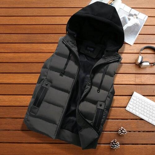 Fashion Hooded Casual Vest Men Autumn Thicken Waistcoat Mens Vest Jacket Winter Waterproof Warm Sleeveless Men Jacket