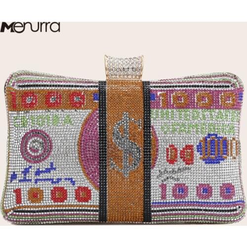 Stack of Cash Crystals Women Money Evening Clutch Bags Diamond Painting Chain Wedding Dinner Purses and Handbags Luxury Female