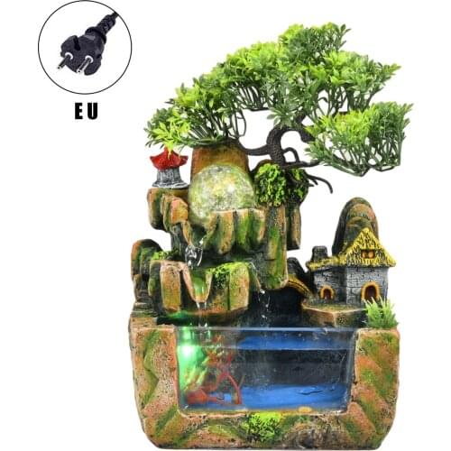 Desktop Waterfall Fountain With Simulation Tree And LED Lights Natural Simulated Landscape Modeling Home Decoration
