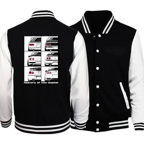 Novelty GTR Car Baseball Men Funny Skyline Graphic Jacket Jackets Coat Winter Autumn Fleece Black White Sportswear Streetwear