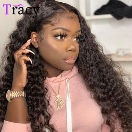 Deep Wave Lace Closure Human Hair Wig 4x4x1 Lace Wig With Baby Hair Pre Plucked Women Malaysian Remy Lace Closure T-Part Wigs