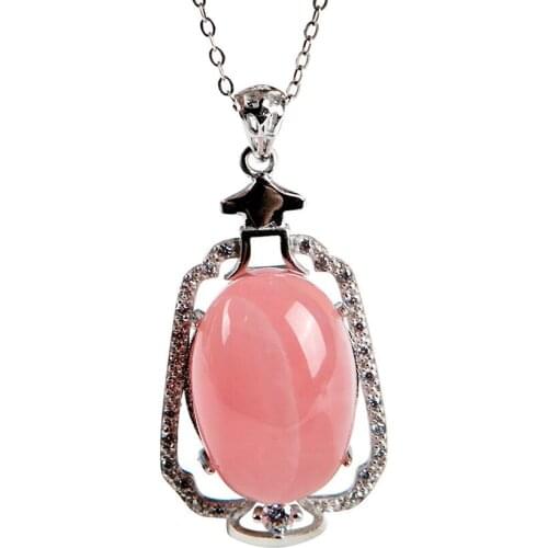 Genuine Natural Rose stone Women Lady Charms Waterdrop Crystal Bead Stering Sliver Pendant Trendy Women Stone Necklace23*15*11mm