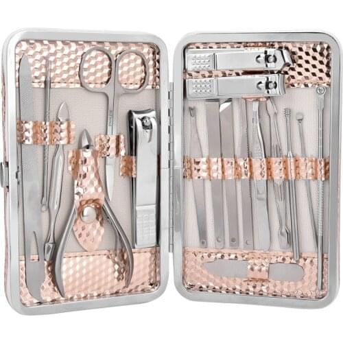 18 in 1 Pro Manicure Set Nails Clipper Stainless Steel Pedicure Cuticle Scissors Remove Blackhead Acne Needle Nail Art Tool Kits