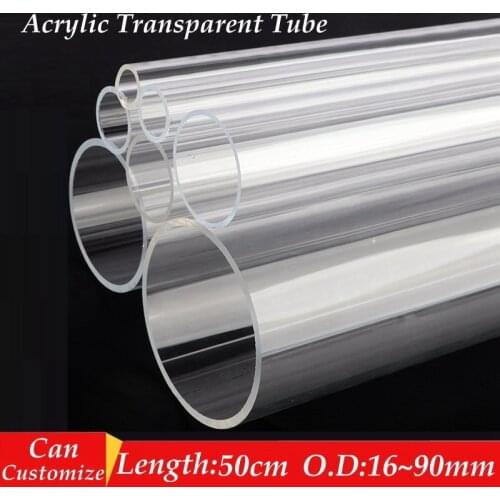 2pcs/set Length 50cm O.D 16~90mm Transparent Acrylic Pipe Aquarium Fish Tank Joint Pipe PMMA Watering Supply Plexiglass Tube