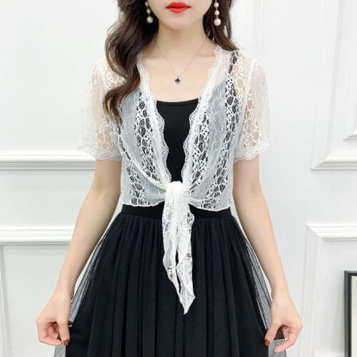 Women 2021 Summer Lace Chiffon Blouse Female Sun Protection Shirt Loose Blouses Ladies Transparent Cardigan Boho Shirt Tops S43