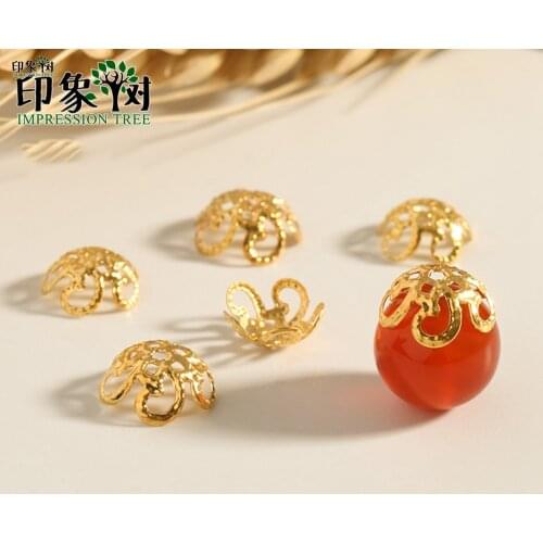 10Pcs/Lot 8mm Flower Hat Hollowed Out Gilded Flower Petals Holder Tray Beads For Crafts DIY Jewelry Making Components Supplies