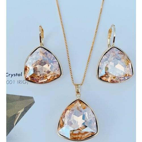 11.11 Sale Top Quality Geometric Triangle Earings and Pendant Jewelery for Bridal Gold Color Ladies Jewellery Sets Bijoux Gift