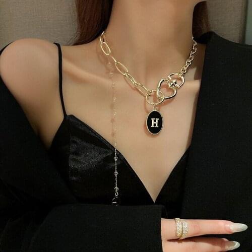 12pcs/lot Metal Chain Stitching Necklace Letter Pendant New Female Fashion Cool Clavicle Chain Personality Accessories for Women