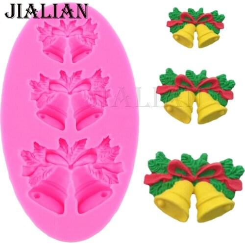 3 Hole Christmas bells chocolate Candy Cookie cake decorating tools DIY baking fondant silicone mold Gumpaste Candy T0469