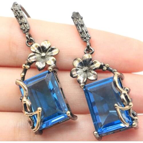 50x28mm Neo-Gothic Vintage 19g Created Blue Aquamarine Pink Kunzite For Women Black Gold Silver Pendant Bohemia Design