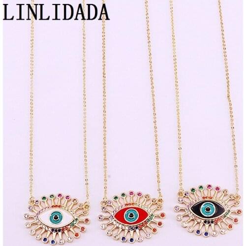 8Pcs New Fashion Jewelry Colorful CZ Enamel Eye Pendant Necklaces Gold Color For Women Party Jewelry