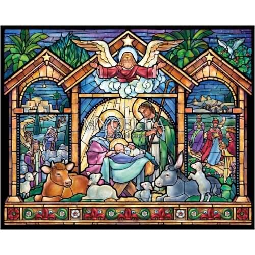 5d Diy Diamond Painting Religious Full Drill Mosaic Diamond Embroidery Stained Glass Nativity Cartoon Cross Stitch Home Decor