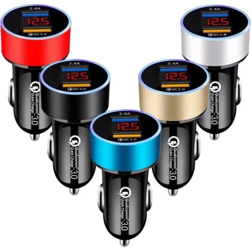 5.4A Dual USB Car Charger 2 Ports QC 3.0 Phone Charger For iPhone 12 11 Xiaomi Samsung LED Display Dual USB Phone Car Charger