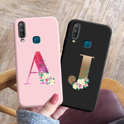For Vivo U3X Case flower Letter Black Phone Shell For Vivo U10 Soft TPU Silicone Fall Prevention Back Funda Cover