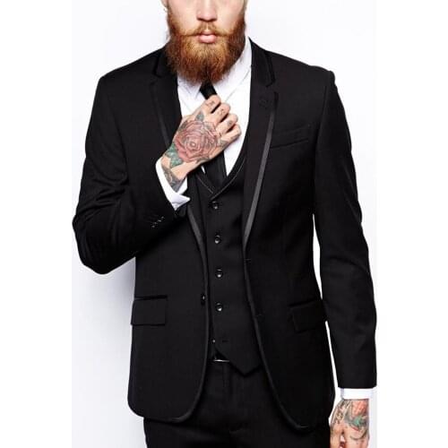Black Mens Suit 3 Pieces Formal Business Blazer Notch Lapel Groomsmen For Wedding Suit 2020 New (Blazer+Vest+Pants)