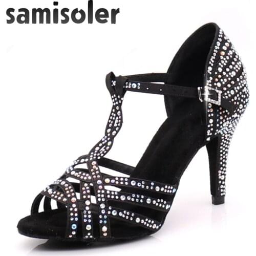 Senhoras sapatos de dança latina vermelho preto azul marrom strass sapatos femininos para dança, sapatos de dança, salsa Latin