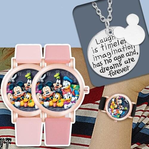 Disney Mickey Donald Duck Cartoons Leather childrens watch Lovely Mickey Mouse Childrens Quartz Watch boy girl Student watch