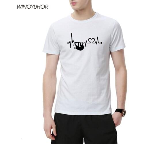 Heartbeat Of Sloth Printed T Shirt Men New Summer Short Sleeve Cotton T-shirts Funny Animal Tee Tops Camisetas Masculina