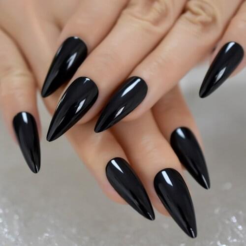 IMABC 24pcs Stiletto Butterfly Nails Short Black Color DIY Wholesale Full Cover Nails Gels Nails