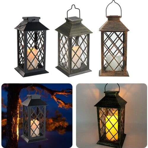 Solar Powered Lamp Retro Lantern Candle Twinkle Light Waterproof Outdoor Garden Solar LED Light Hanging Decoration Lantern