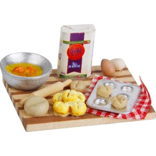 Dollhouse Miniature Kitchen/Bakery Food Eggs Milk Bread on Board Scale 1:12