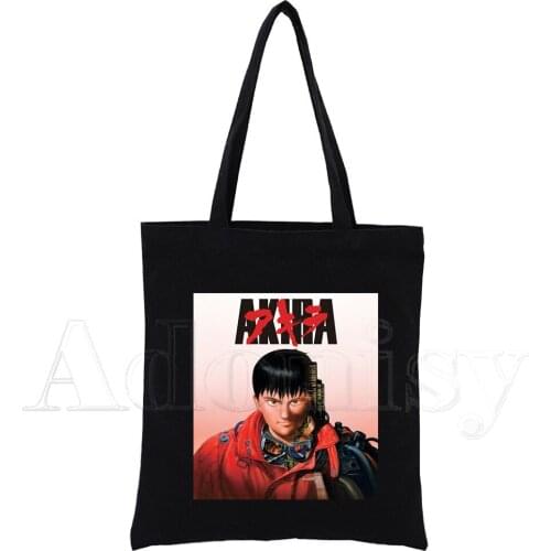 Akira Print Reusable Shopping Bag Women Canvas Tote Bags Printing Eco Bag Cartoon Shopper Shoulder Bags Black
