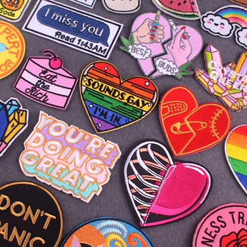 Cartoon Patch Letter Embroidery Patches For Clothes Love Embroidered Patch Iron On Patches For Clothes Appliques Badge Stripes