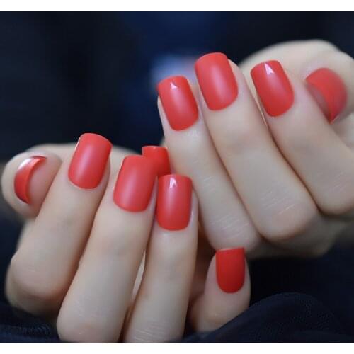 Cardinal Natural Fake Nails Matte Red Glossy Tip Medium Ladies Decorative Nail Art Tips with Adhesive