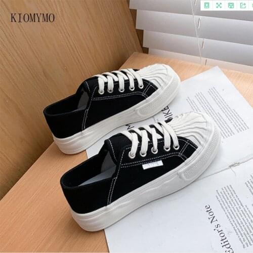 2021 New Korean Style Two-Wear Big Toe Canvas Shoes Womens Flat Heel Low-Cut Hong Kong Style Casual Womens Shoes