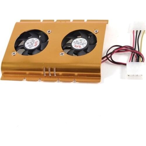 3.5" Hard Disk Drive cooling HDD two Fan Cooling Cooler Gold Tone for Desktop PC