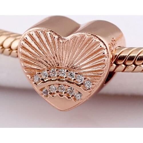 Original Rose Fan of Love Heart Shape Shell With Crystal Beads Fit 925 Sterling Silver Charm Bracelet Bangle DIY Jewelry