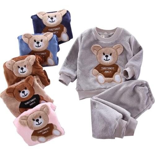 Autumn Winter Flannel Pajamas Newborn Clothes Baby Boy Clothes Set For Girls Clothing Toddler Plush Suit Casual Kids Homewear
