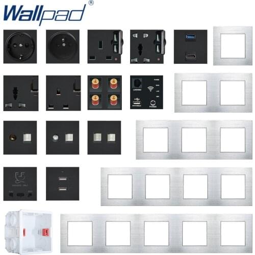 Wallpad DIY Module Silver Aluminum Panel Wall Power Socket Electrical Outlet S6 Function Key Free Combination