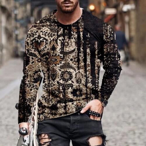 Casual Men Long Sleeve Autumn Sweatshirt Casual O-Neck Mens Pullover Tops Streetwear Fashion Tie-dye Pattern Harajuku T Shirts